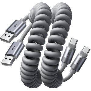 LISEN Coiled USB C Cable, 2 Pack for Android Auto & CarPlay Cable, Durable Short USB A to USB C Cable Gifts for Men Women Compatible with iPhone 17/16/15, Samsung Galaxy S25/S24/S23 A15/A14, Gray 4FT