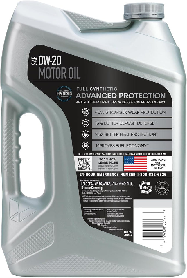 Valvoline Advanced Full Synthetic SAE 0W-20 Motor Oil 5 QT