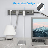 black 2-pack power strip with 5 outlets, 3 usb ports, 1250w surge protector, 5ft cord, wall mount for home office