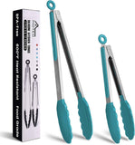 HOTEC Premium 7 & 9 Inch Kitchen Tongs, Stainless Steel Locking Cooking Tongs with Silicone Tips, Non-Scratch & Heat Resistant, Serving Tongs for Salad, BBQ, Classic Blue, Set of 2