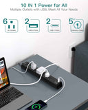 Surge Protector Power Strip - Extension Cord with Addtam 6 AC Outlets 4 USB (2 USB-C Ports), 1875W/15A, Flat Plug with Overload Surge Protection, Outlet Extender for Home Office Dorm Room Essentials