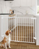 Cumbor 29.2–43" Baby Gate for Stairs, Wall-Mounted (Drill Required), Expandable No Bottom Bar Dog Gate, Auto Close Extra Wide Walk Thru, Pet & Toddler Proof Gate, Top & Bottom of Stairways (White)