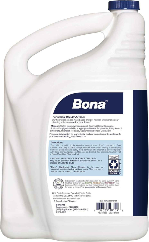 Bona hardwood floor cleaner refill 128 oz unscented residue-free cleaning solution