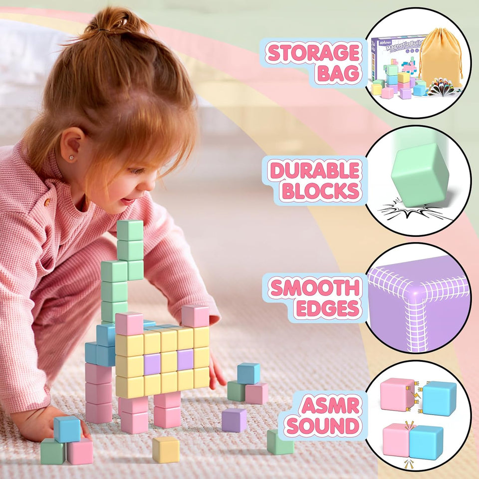 Apluses 32pcs Magnetic Blocks Building Cubes for Toddlers, Classroom Must Haves Creative Learning Kids Gifts, Preschool Montessori Sensory Autism Magnet Toys for Boys and Girls Ages 3 4 5 6