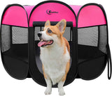Dog Cat Playpen, Puppy Pet Playpen Indoor for Small Dogs Tent Crates Cage Outdoor, Portable Pop Up Dog Kennel Playpen with Carrying Case for Dogs/Cats/Rabbits, Removable Zipper Top, Grey