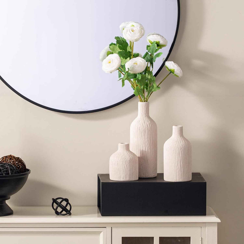 Ceramic White Flower Vase Set of 3 Home Decorations for Living Room Kitchen