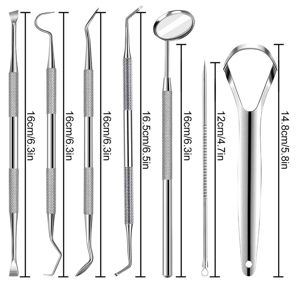 7pcs Professional Dental Tools Kit, Stainless Steel Tooth Scraper, Plaque Tartar Cleaner, Personal and Pets Use