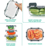 KOMUEE 24 Pieces Glass Food Storage Containers Set,Meal Prep Containers-Stackable Airtight Glass Storage Containers with lids,Freezer, Microwave, Oven Safe,Gray