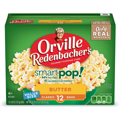 Orville Redenbacher’s Microwave Popcorn SmartPop! Value Size, Butter Flavor, 4g Fiber Per Serving, 2.69 oz., 12-Count