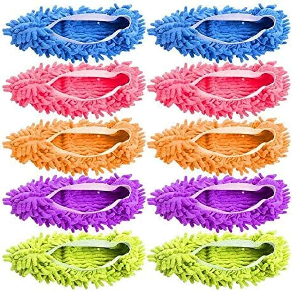 Microfiber mop slipper shoes, 5 pairs, soft washable reusable, free size, for men and women, kids