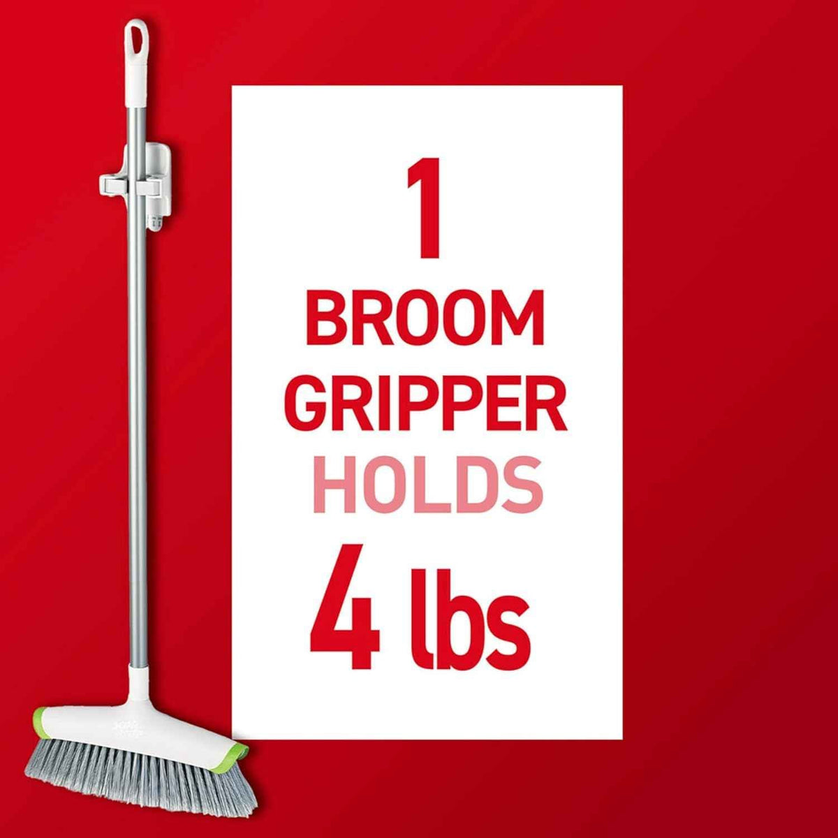 Command Broom and Mop Grippers, 2 Hangers and 4 Strips, Damage-Free Hanging Wall Mount Broom and Mop Holder, Household Cleaning Organizer for Christmas Decorations, Holds up to 4 lb