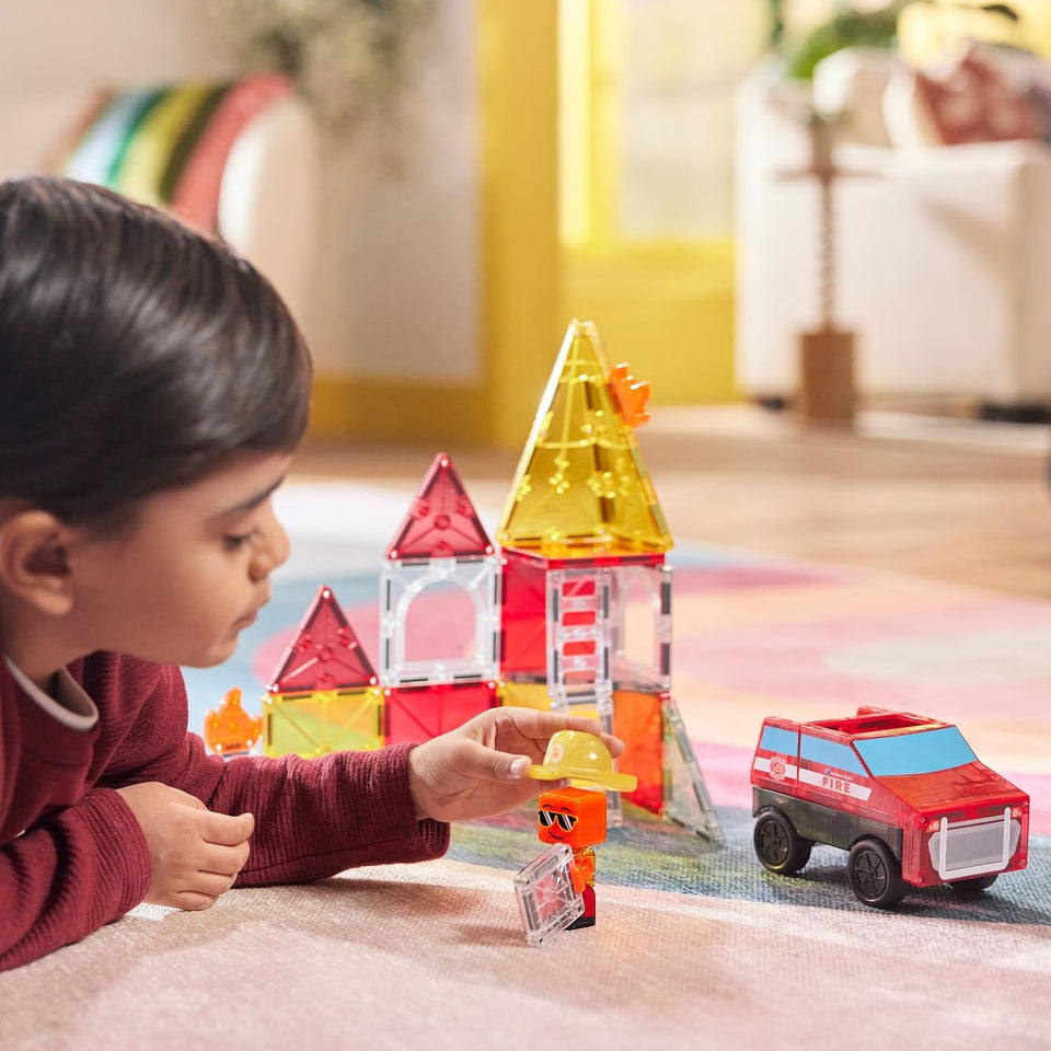 MAGNA-TILES Fire Rescue 27-Piece Magnetic Construction Set, The Original Magnetic Building Brand