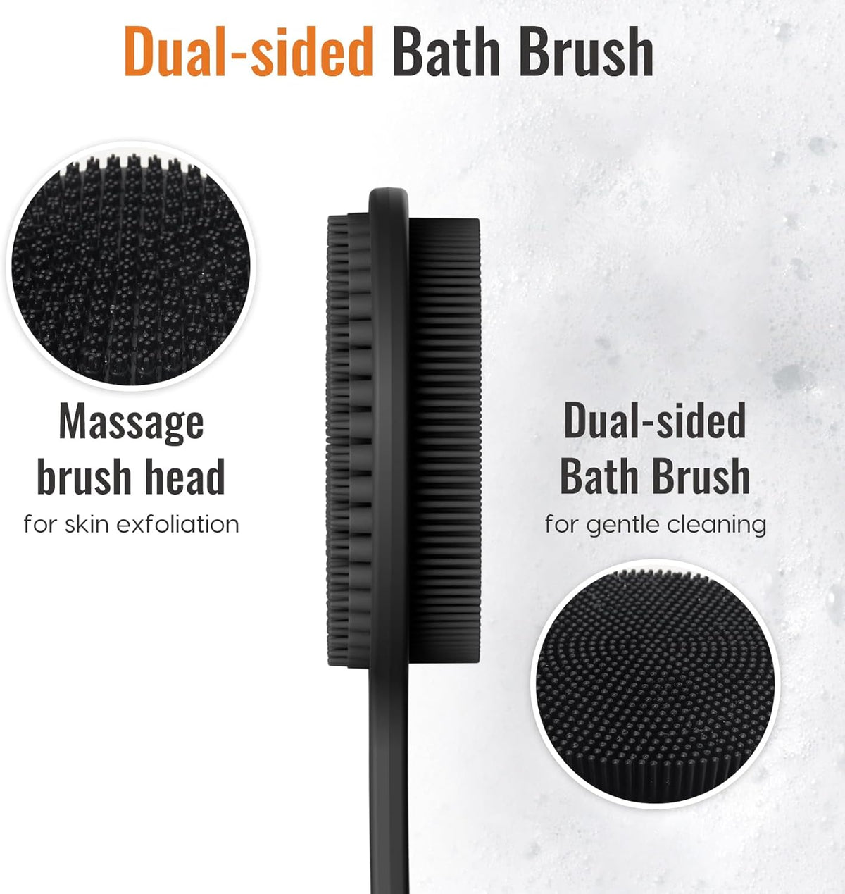 VWMYQ Silicone Back Scrubber for Shower, 17in Lengthen Long Handle Body Brush, Double Sided Shower Brush for Shower Exfoliating and Massage Can Produce Rich Foam, Long Handle Back Scrubber for Men.