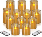 Flameless Candles 4" 5" 6" Set of 3 Acrylic Glass Pillars 3" Diameter Battery Operated Flickering Candles Include 10-Key Remote with Timer Function 400+ Hours (Gray, Warm Light 3 Pack)