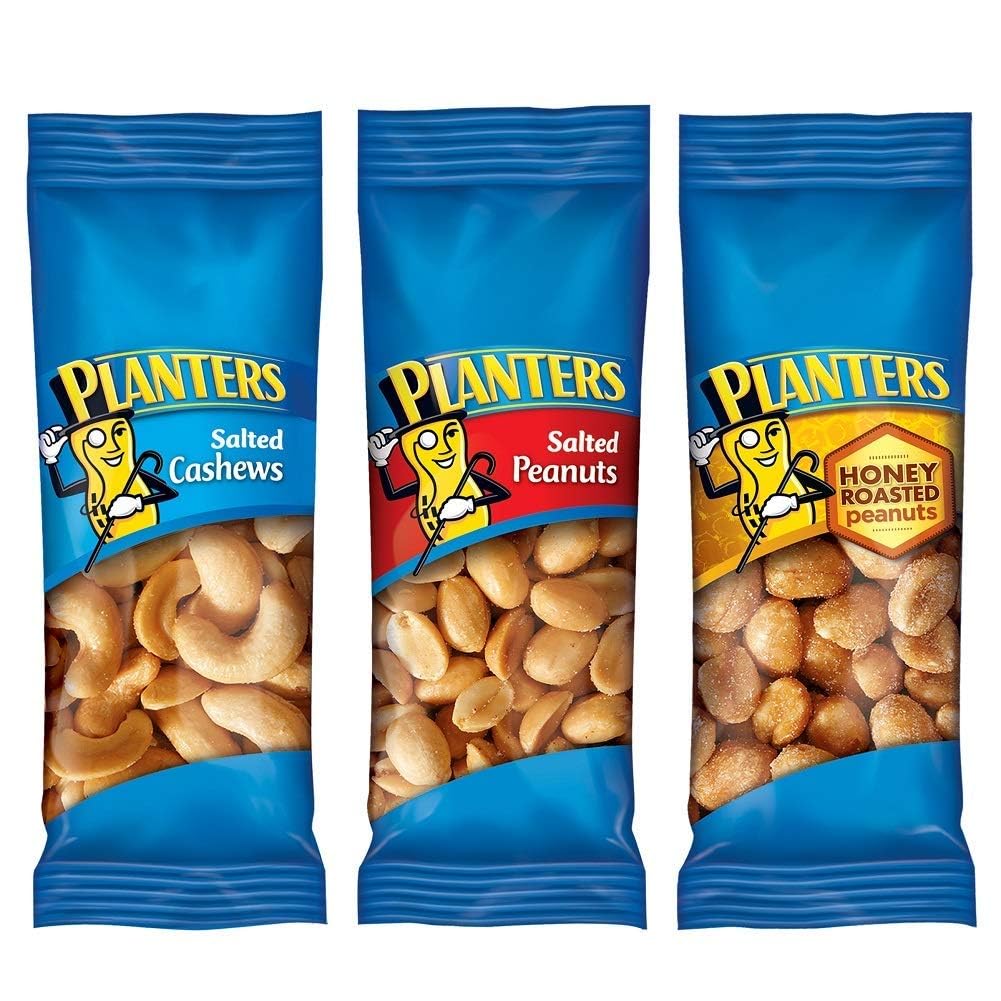 PLANTERS Variety Pack, Salted Cashews, Salted Peanuts & Honey Roasted Peanuts, On-the-Go Nut Snacks, Individually Packed Snacks, Mixed Nuts, Kosher, (36 Count)
