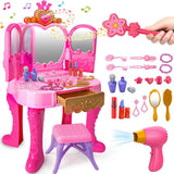 Light Pink Magic Makeup Table & Chair Set for 2-5 year old girls with Music and Mirror, Princess Dress Up Playset