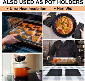 4-pack Walfos silicone trivet mats - heat resistant kitchen pot holders, non-slip hot pads, black