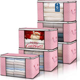 90 L Large Storage Bags, 6 Pack Clothes Storage Bins Foldable Closet Organizers Storage Containers with Reinforced Handle for Clothing, Blanket, Comforters, Bed Sheets, Pillows and Toys (Gray)