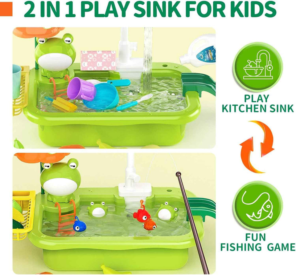 pupu pig kitchen sink play toy with electric faucet and fishing game for boys and girls