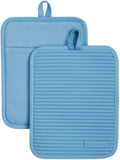 KITCHENAID Ribbed Soft Silicone Pot Holder 2-Pack Set, Matte Black, 7"x9"
