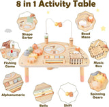 Montessori Wooden Sensory Play Table for Toddlers 1-3 Years, 8-in-1 Activity Center for 1-2 Year Old Girls and Boys