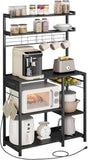 VASAGLE Baker's Rack, Microwave Stand, Kitchen Storage Rack with Wire Basket, 6 Hooks, and Shelves, for Spices, Pots, and Pans, Rustic Brown and Ink Black UKKS35X
