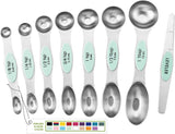 Spring Chef Stainless Steel Magnetic Measuring Spoons Set with Strong N45 Magnets, Heavy Duty Metal Kitchen Gadgets for Baking & Cooking, Fits in Most Kitchen Spice Jars, Set of 8 with Leveler, Black