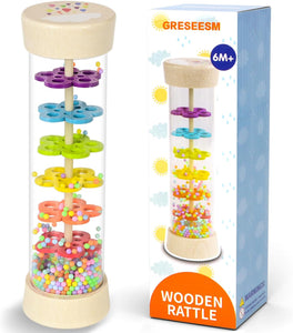 Rain Stick, Montessori Baby Toys for 6-12 Months 1 Year Old, Baby Rattle Wooden Sensory Toys, 7.7” Rainmaker Infant Musical Toy - Gifts for 6 7 8 9 12 Month Old Newborn Boys Girls Toddlers