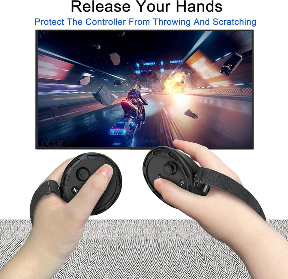 Controller Grips Compatible with Meta Quest 3S Oculus Quest 3 Controllers Straps Knuckle Hand Strap with Battery Opening Covers with Thumbsticks Covers Black, Batteries Not Included