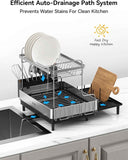 SUNLY 2 Tier Dish Drying Rack, Extra Large Dish Rack, Expandable Dish Racks for Kitchen Counter, Multifunctional Large Dish Drainers for Kitchen Counter, Black