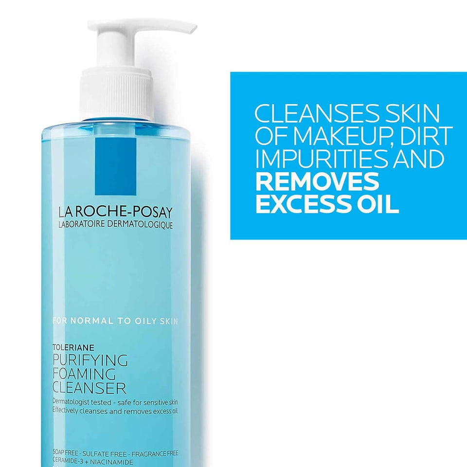 la roche-posay toleriane purifying foaming facial cleanser for sensitive skin with niacinamide ceramides oil free