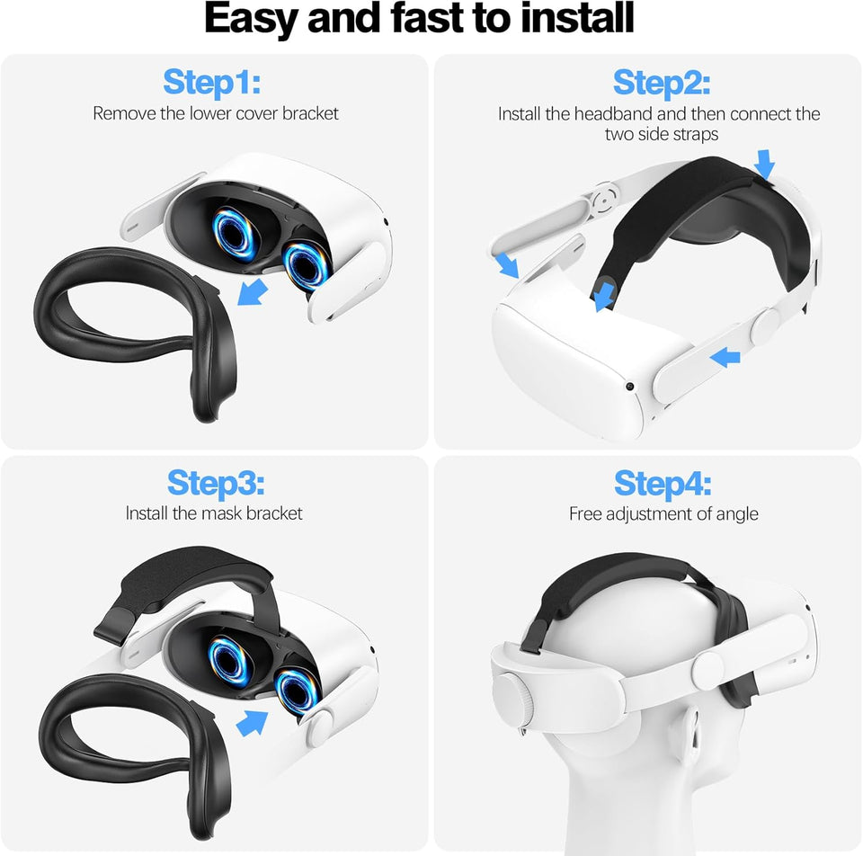 VZNEK Head Strap Compatible with Oculus Quest 2,Meta Quest 2 Accessories Adjustable Elite Strap Replacement for Enhanced Comfort Support and Gaming Immersion in VR (Without Battery)