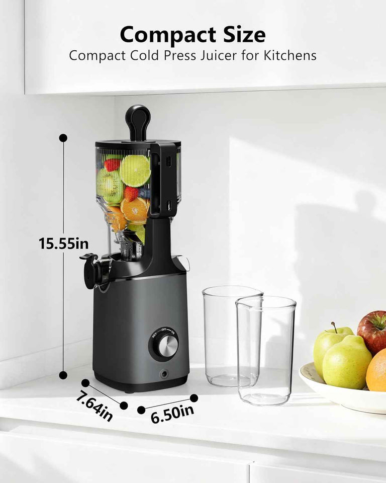 Cold Press Juicer, EUHOMY 5.8" Wide Feed Chute Juice Extractor Machine with 400W, High Juice Yield, Slow Masticating Juicer for Whole Vegetables & Fruits, Deep Silver