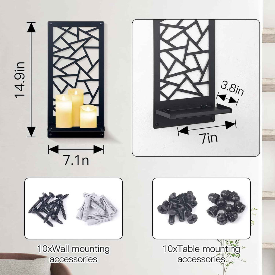 2Pcs Black Metal Wall Art Decor Farmhouse Black Candle Holder Minimalist Wall Art Retro Bathroom Decor Rustic Wall Decoration for Bathroom Living Room Bedroom (Farmhouse)