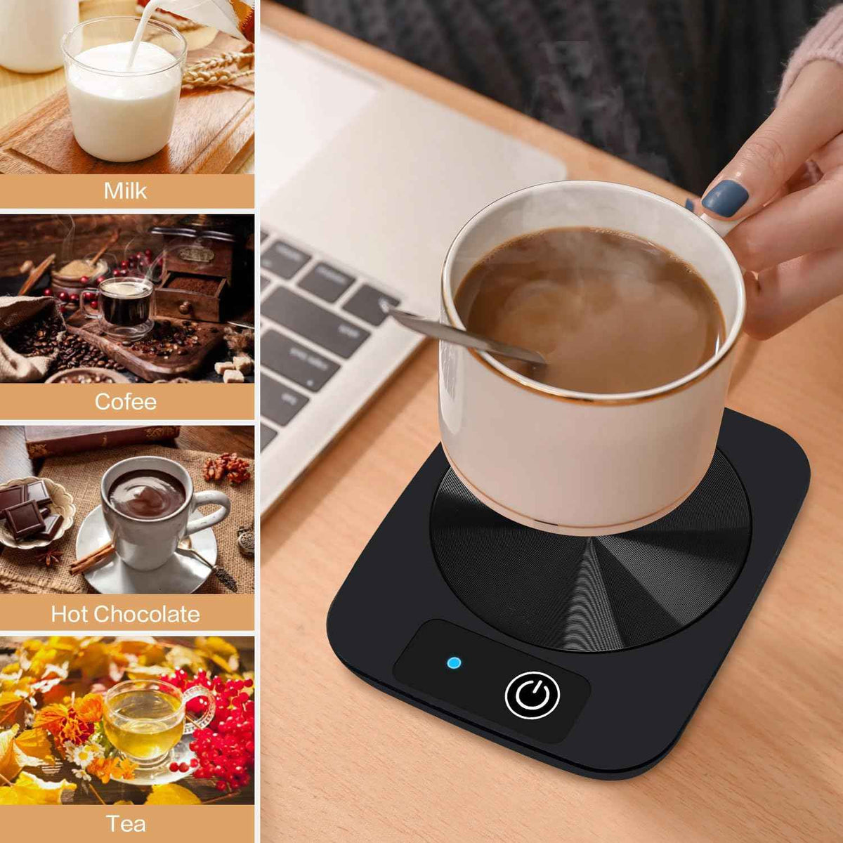 Coffee Mug Warmer, Smart Candle Warmer, Electric Cup Warmer with Aluminum Metal Panel for Office, Desk Accessories, Electric Beverage Warmer for Cocoa, Milk, Coffee Gifts for Dad