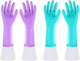 Elgood Reusable Dishwashing Cleaning Gloves with Latex free, Cotton lining,Kitchen Gloves 2 Pairs,Purple+blue Medium