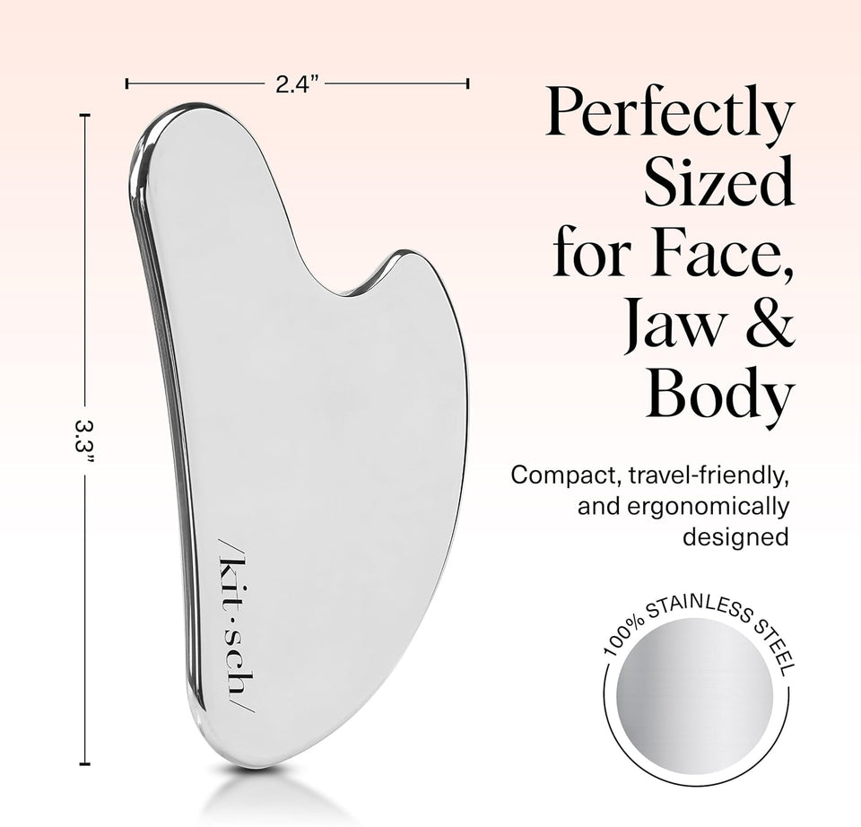 Kitsch Stainless Steel Gua Sha Facial Tools - Lymphatic Drainage Massager for Face & Chin, Jawline Shaper, Double Chin Reducer, Guasha Tool for Face Massager, Skin Care Tools Gifts for Women - Silver