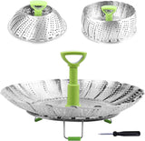 Consevisen Vegetable Steamer Basket for Cooking Food, Stainless Steel Veggie Steam Basket for Pot, Folding Expandable Steaming Insert with Extendable Handle Fits Various Size Pot, 5.1" to 9"
