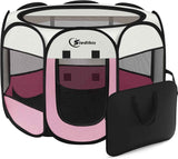 Dog Cat Playpen, Puppy Pet Playpen Indoor for Small Dogs Tent Crates Cage Outdoor, Portable Pop Up Dog Kennel Playpen with Carrying Case for Dogs/Cats/Rabbits, Removable Zipper Top, Grey