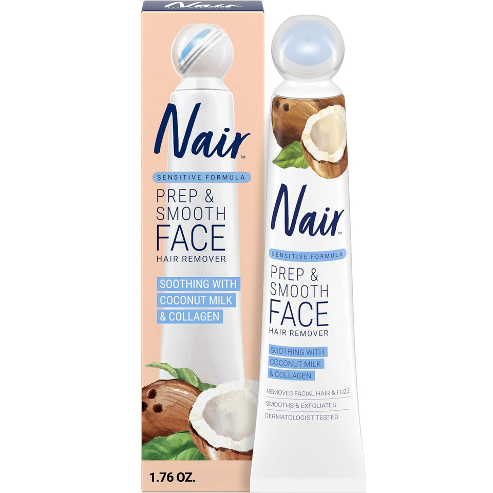 Sensitive skincare solution with collagen, coconut milk, and gentle face hair removal cream for smooth skin prep