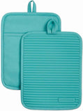 KITCHENAID Ribbed Soft Silicone Pot Holder 2-Pack Set, Matte Black, 7"x9"