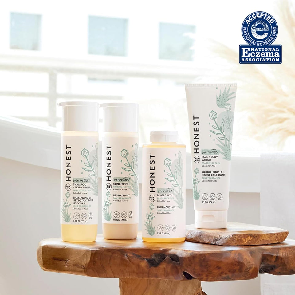The Honest Company 2-in-1 Cleansing Shampoo and Body Wash for Sensitive Skin, Tear-Free, Hypoallergenic with Naturally Derived Ingredients, Fragrance-Free, 10 fl oz