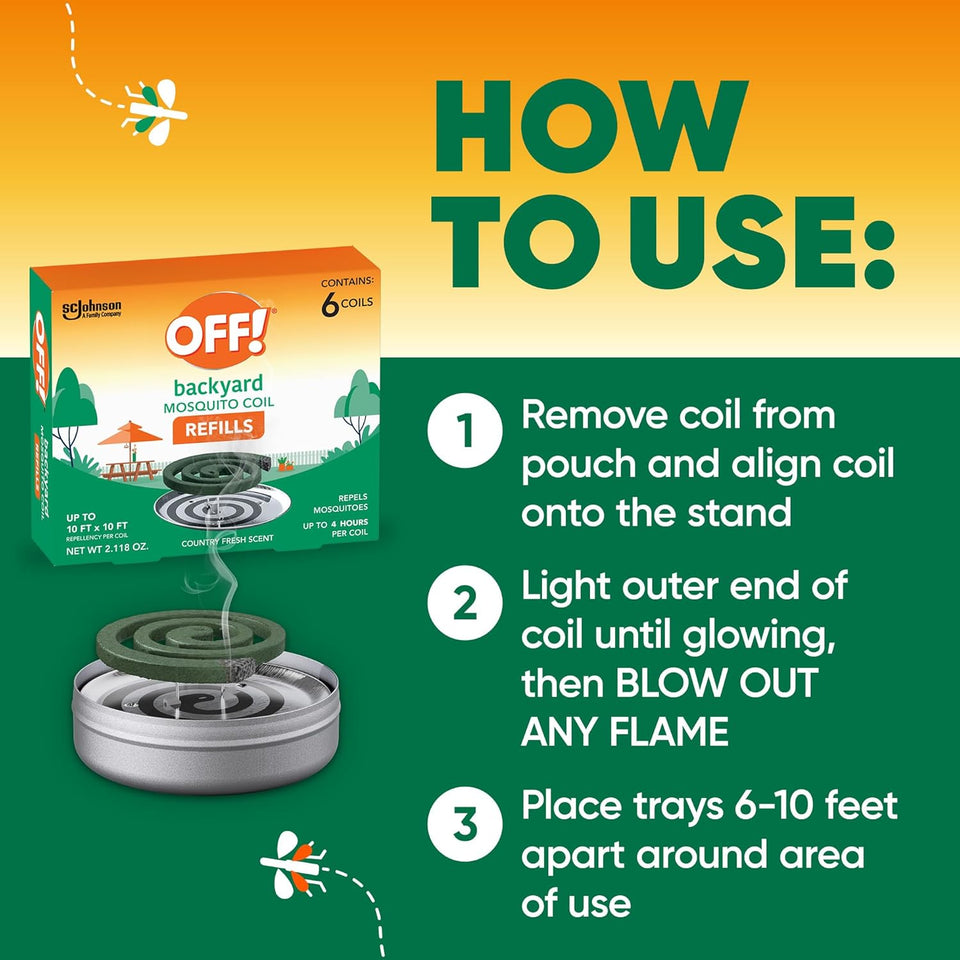 OFF! Backyard Mosquito Repellent Coil Refills, Perfect for Outdoor Patios Country Fresh Scent, 6 Count