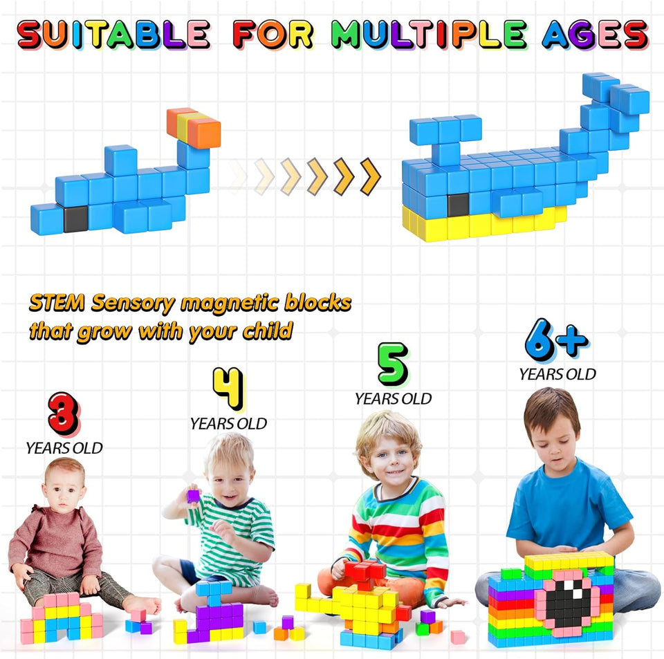 Apluses 54 PCS Magnetic Blocks, Magnetic Building Blocks for Toddlers 3+, Montessori Toys, Magnet Cubes, Preschool STEM Educational Sensory Magnet Toys for Kids Ages 3-5 Year Old Boys and Girls