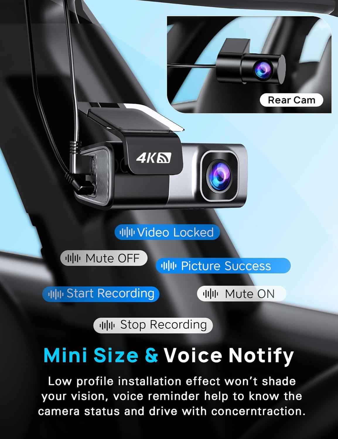 Navycrest 4K Dash Cam Front and Rear with 64GB Card, Built-in 5G WiFi, Dash Camera for Cars 4K Front and 1080P Rear, Dashcams for Cars Loop Recording, Gravity Sensor, 24-Hours Parking Mode