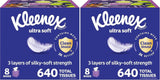 Kleenex Ultra Soft Facial Tissues, 8 Cube Boxes, 80 Tissues per Box, 3-Ply, Packaging May Vary