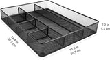 Desk Drawer Organizer - Metal Mesh, Anti-Slip, 6 Compartments, Black