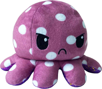 TeeTurtle Reversible Octopus Plushie - 4-Inch Pink + Aqua Two-Sided Flip Plush Toy with Embroidered Details - Cute Mini Collectible Plush for Kids, Teens, and Adults