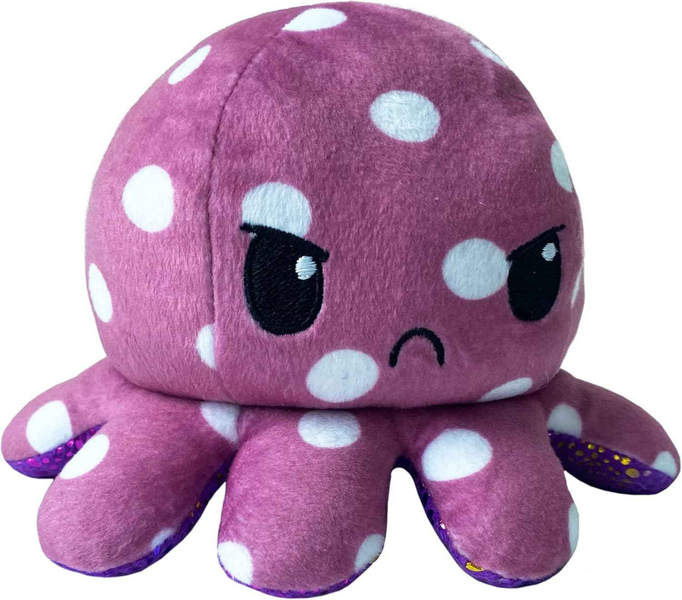 TeeTurtle Reversible Octopus Plushie - 4-Inch Pink + Aqua Two-Sided Flip Plush Toy with Embroidered Details - Cute Mini Collectible Plush for Kids, Teens, and Adults
