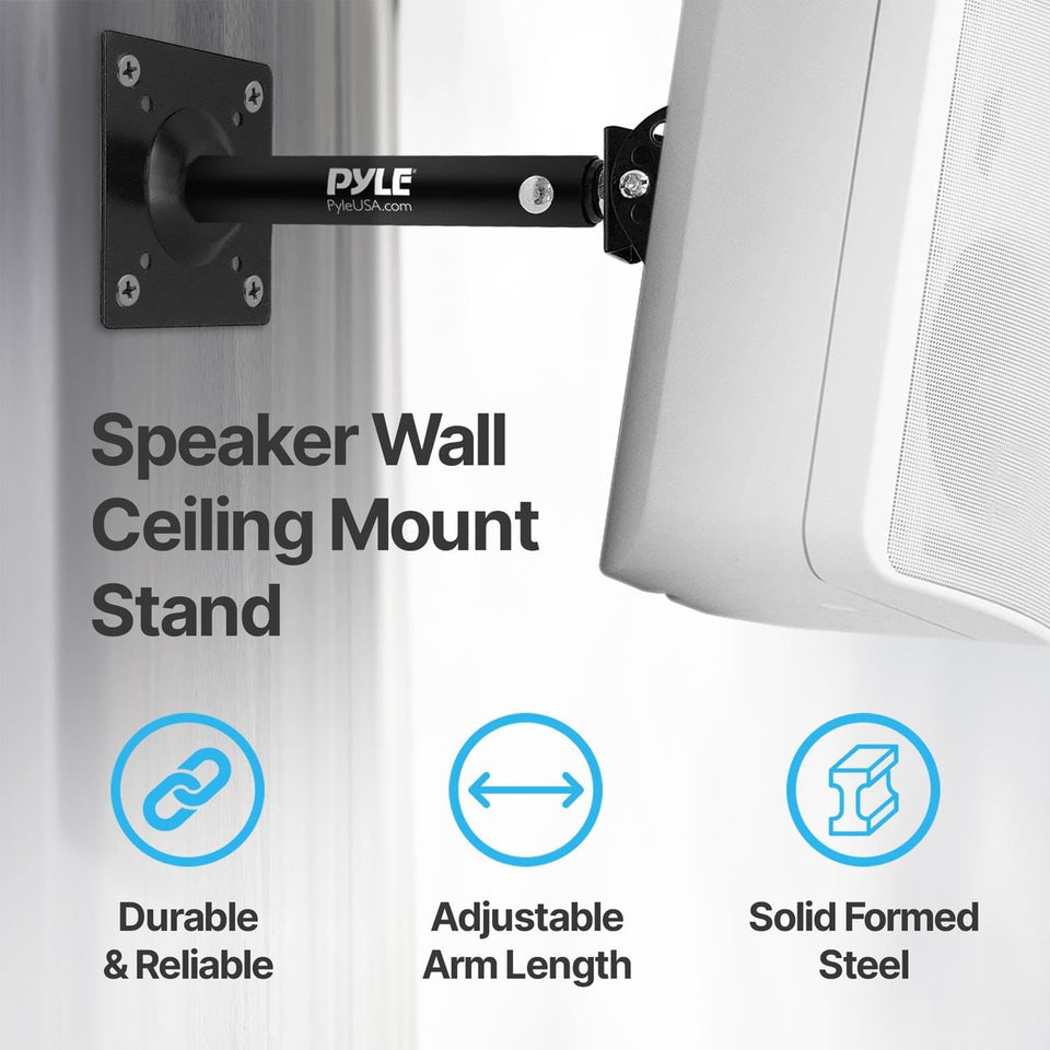 Pyle Universal Speaker Mounting Bracket - Ceiling & Wall Speaker Mount with Adjustable Swivel Tilt, 13.4" Retractable Telescopic Arm, 75 lbs Max Load - Ideal for Home Surround Sound Systems (Pair)